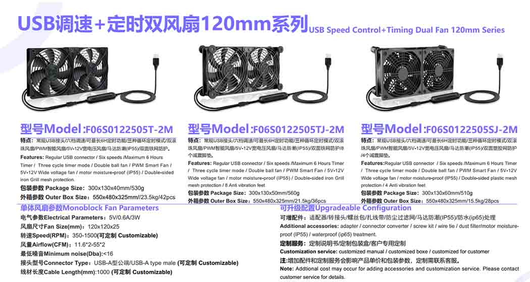 Usb 调速+定时双个风扇120mm系列