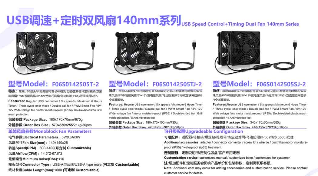 Usb 调速+定时双个风扇140mm系列