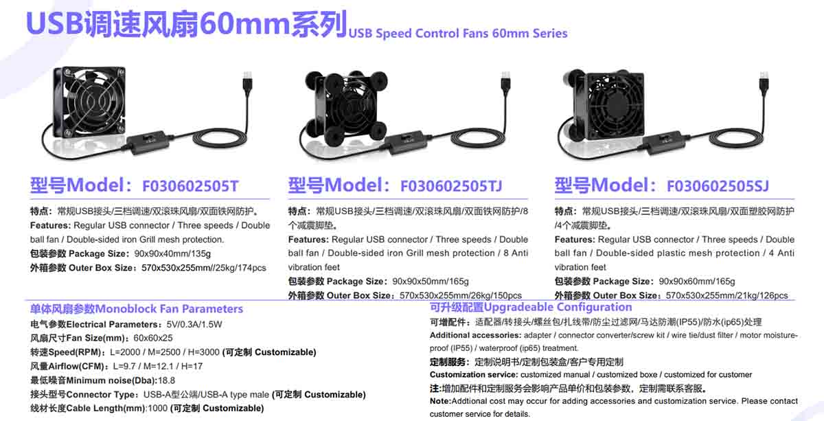 Usb调速风扇60 Mm系列