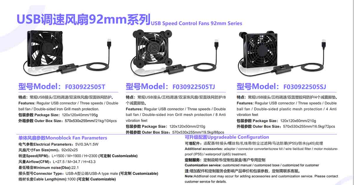 Usb调速风扇92 Mm系列